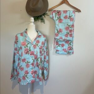 Bedhead Pajamas for Neiman Marcus Fine Cotton Pajama set Blue Pink Floral Sz XL